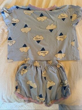 Kids Blue Cloud Print Matching Set - Top & Shorts